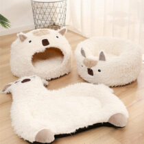 Alpaca Shaped Cat Pet Bed Warm Plush, Good for Small Dogs too