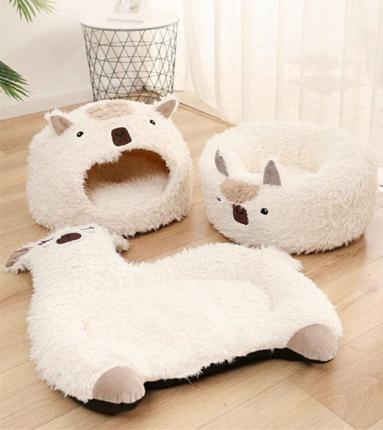 Alpaca Shaped Cat Pet Bed Warm Plush, Good for Small Dogs too