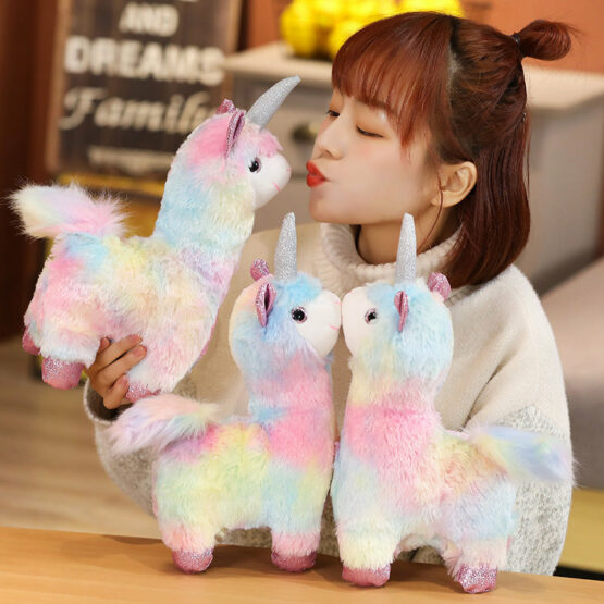 Kawaii Rainbow Unicorn Alpaca Stuffed Animal Plush Toy, Great Gifts for Kids