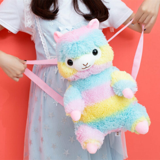 Adorable Alpaca Backpack Plush Toy, Available in Rainbow and White